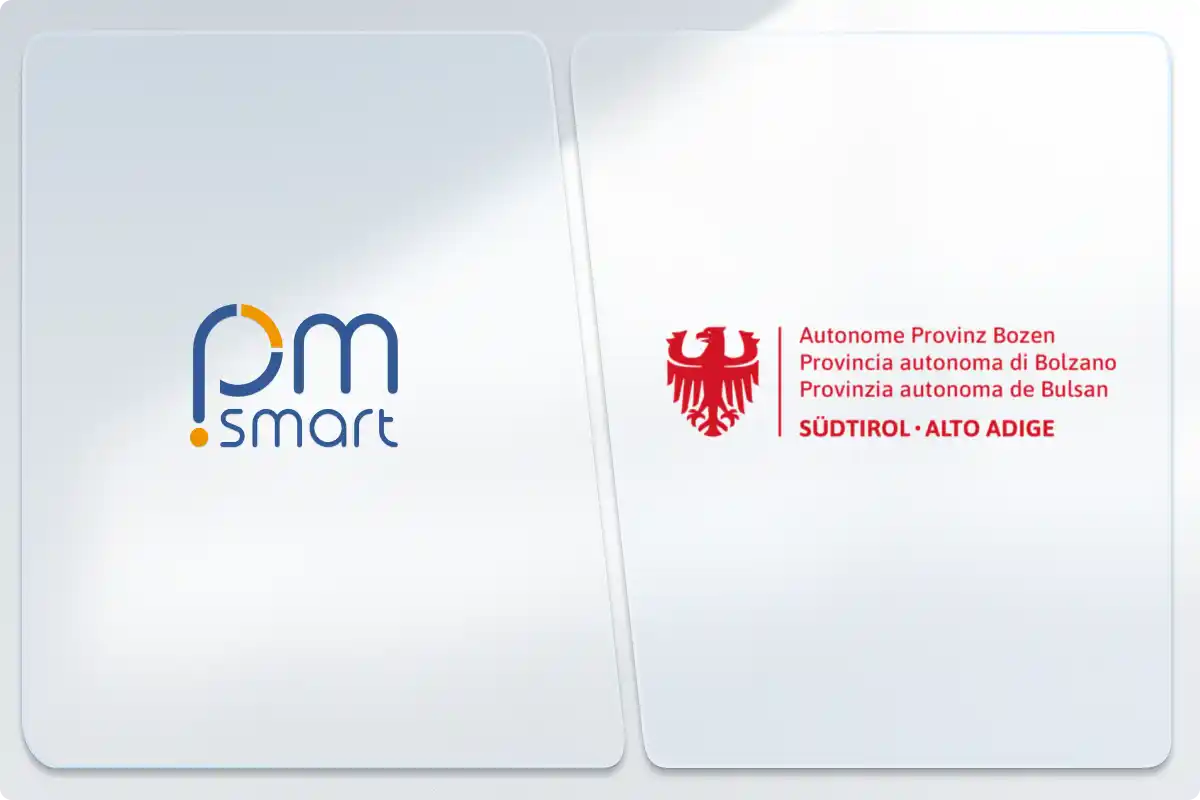 pm-smart Logo links und Logo der Südtiroler Landesverwaltung rechts