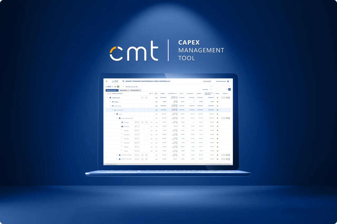 Laptop mit Screenshot aus unserem neuen Produkt CMT - das Capex Management Tool