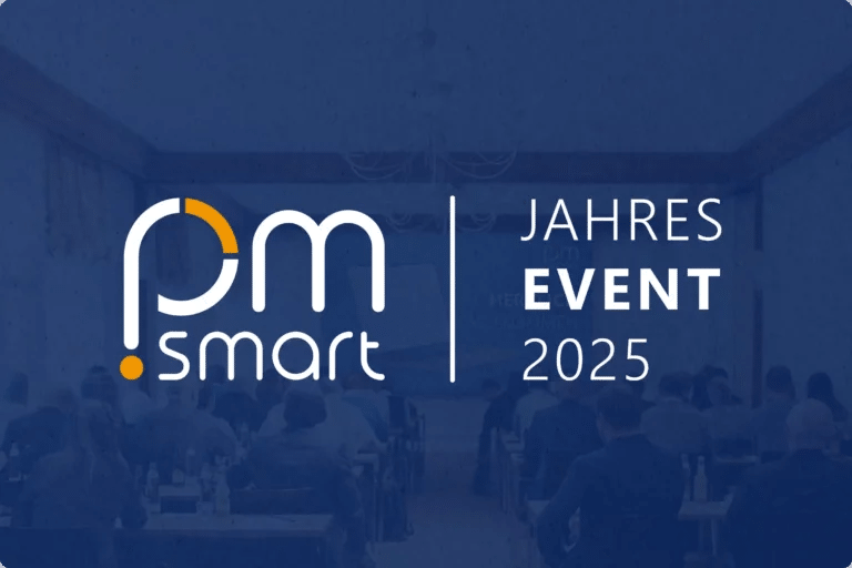 pm-smart Logo links und Schriftzug "Jahresevent 2025" rechts davon